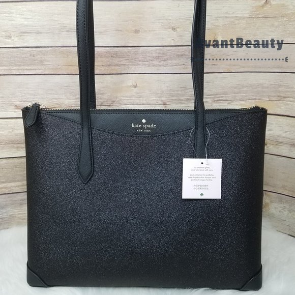 Kate Spade Joeley Lola Shimmy Glitter Top Zip Tote Shoulder Bag Black - Picture 7 of 12